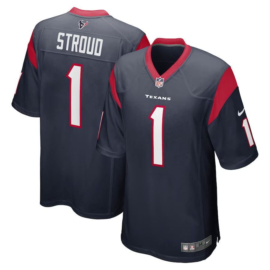 Men Houston Texans 1 C.J. Stroud Nike Navy 2023 NFL Draft First Round Pick Game NFL Jersey